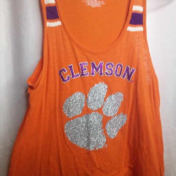 E5 Tank Top L Women Clemson Tigers Racer Back Glitter Orange Purple - Picture 9 of 13